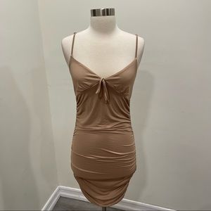 Forever 21 Tan Ruched Midi Dress